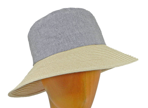 WSC31 Denim/Sewn Straw Sun Hat in Denim/Natural