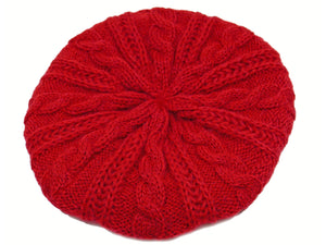 WSK05 Cable Knit Beret in Berry
